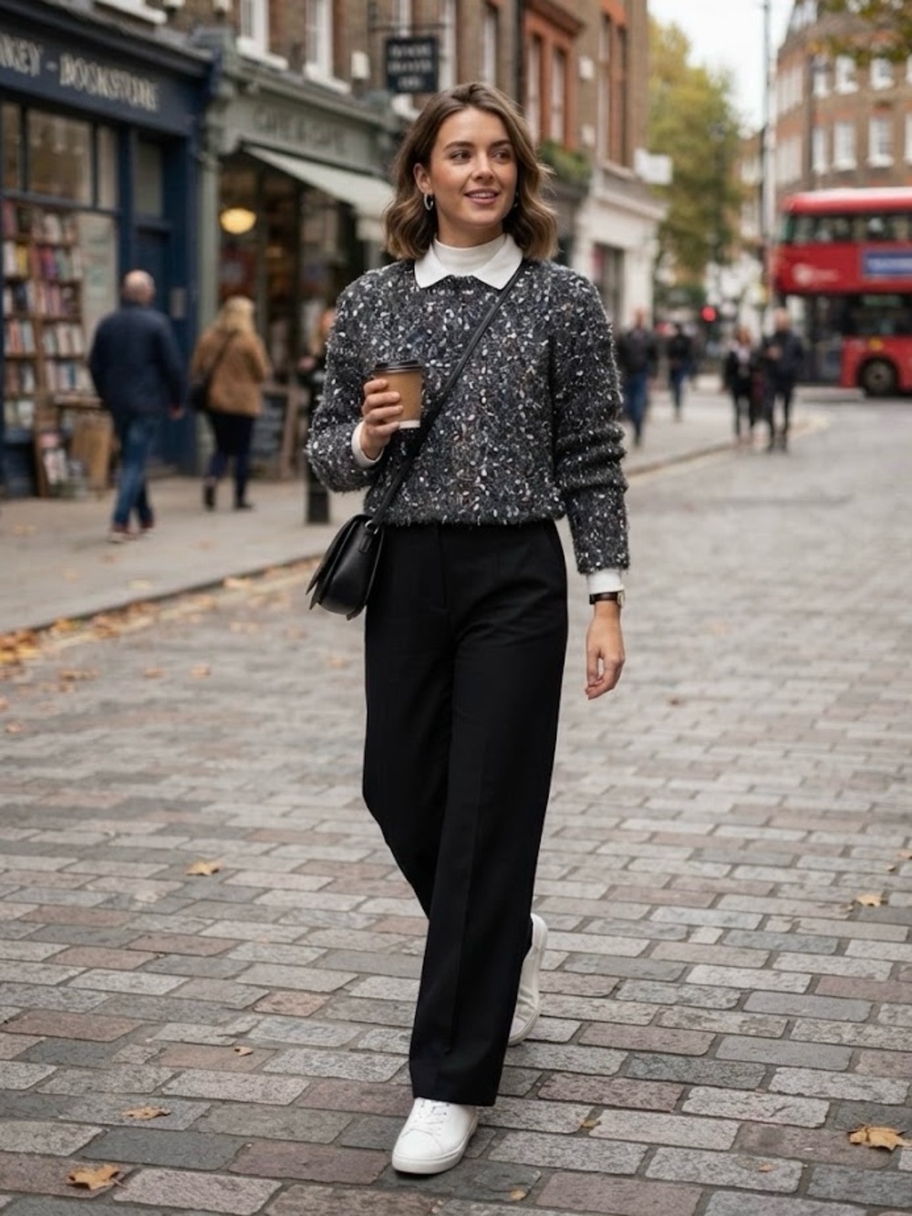 Topshop Charcoal Speckled Cropped Crewneck Sweater